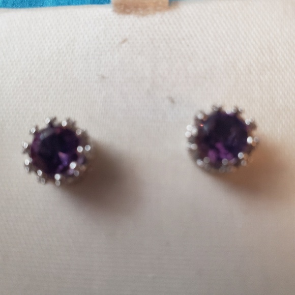 Simulated sapphire earrings set in silver - Picture 5 of 5